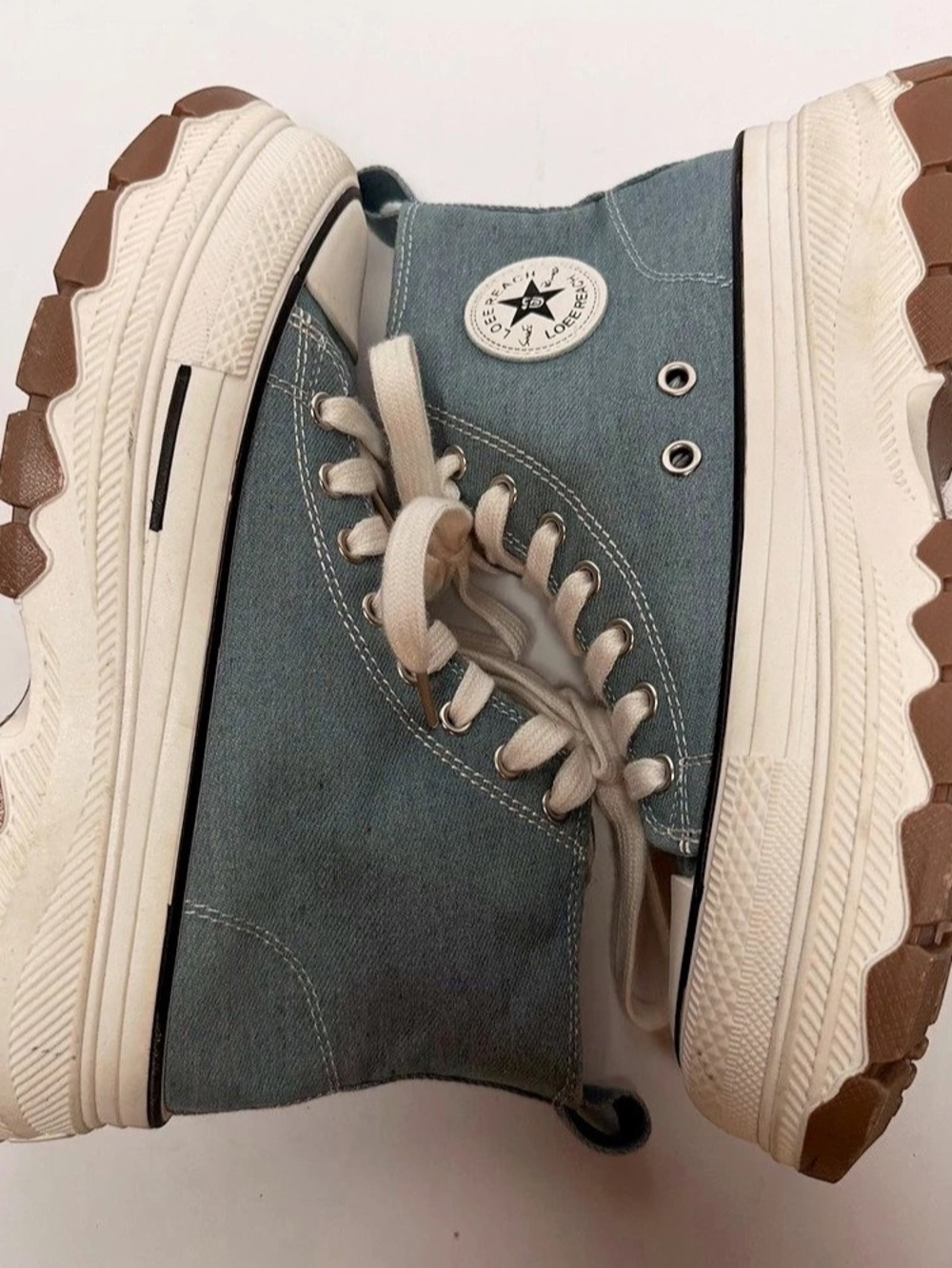 LOEE REACH Platform High-Top Canvas Sneakers Blue & White Size 250 US W 8-8.5